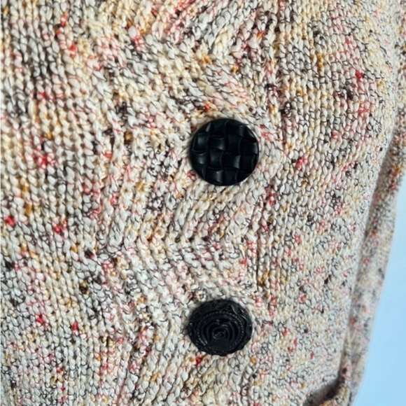 Pure Handknit Anthropologie Chunky Cotton Cardigan Beige multi Crop Sweater S M - Picture 5 of 9